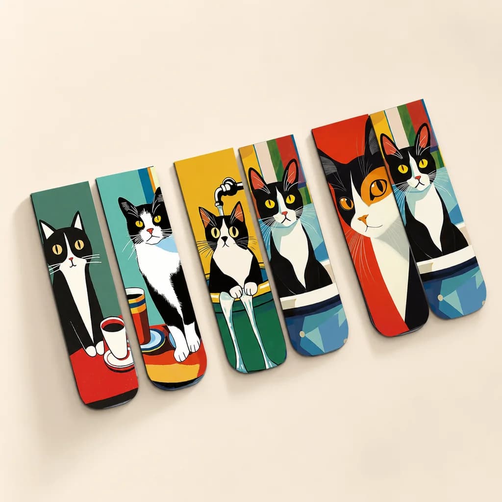 Lot de marque-pages magnétiques illustrés de chats, idéal pour garnir un calendrier de l’Avent